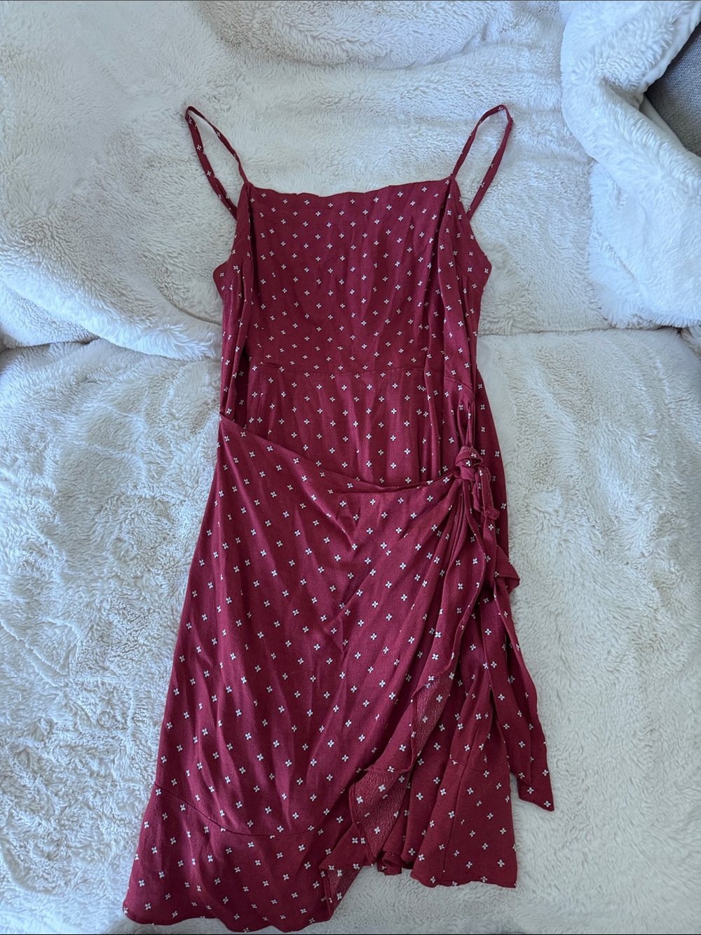 Abercrombie & Fitch Burgundy Spaghetti-Strap Midi Wrap Dress